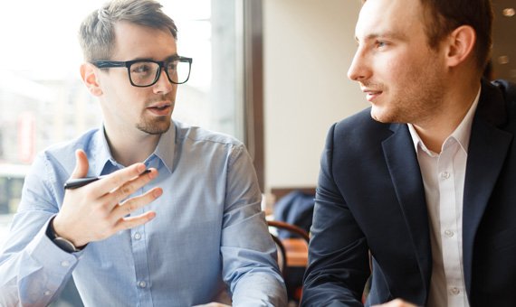 Team members discussing project updates